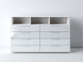 Cómodas de madera 160x45x100 cm - Blanco - 8 cajones y 3 compartimentos abiertos de diseño moderno