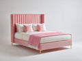 Camas dobles tapizadas 215 x 175 x 140 cm - rosa - cabecero alto acanalado con laterales envolventes