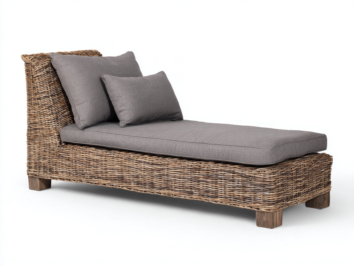 Tumbonas de ratán 200 x 75 x 85 cm - marrón y gris - diseño moderno con superficie acolchada