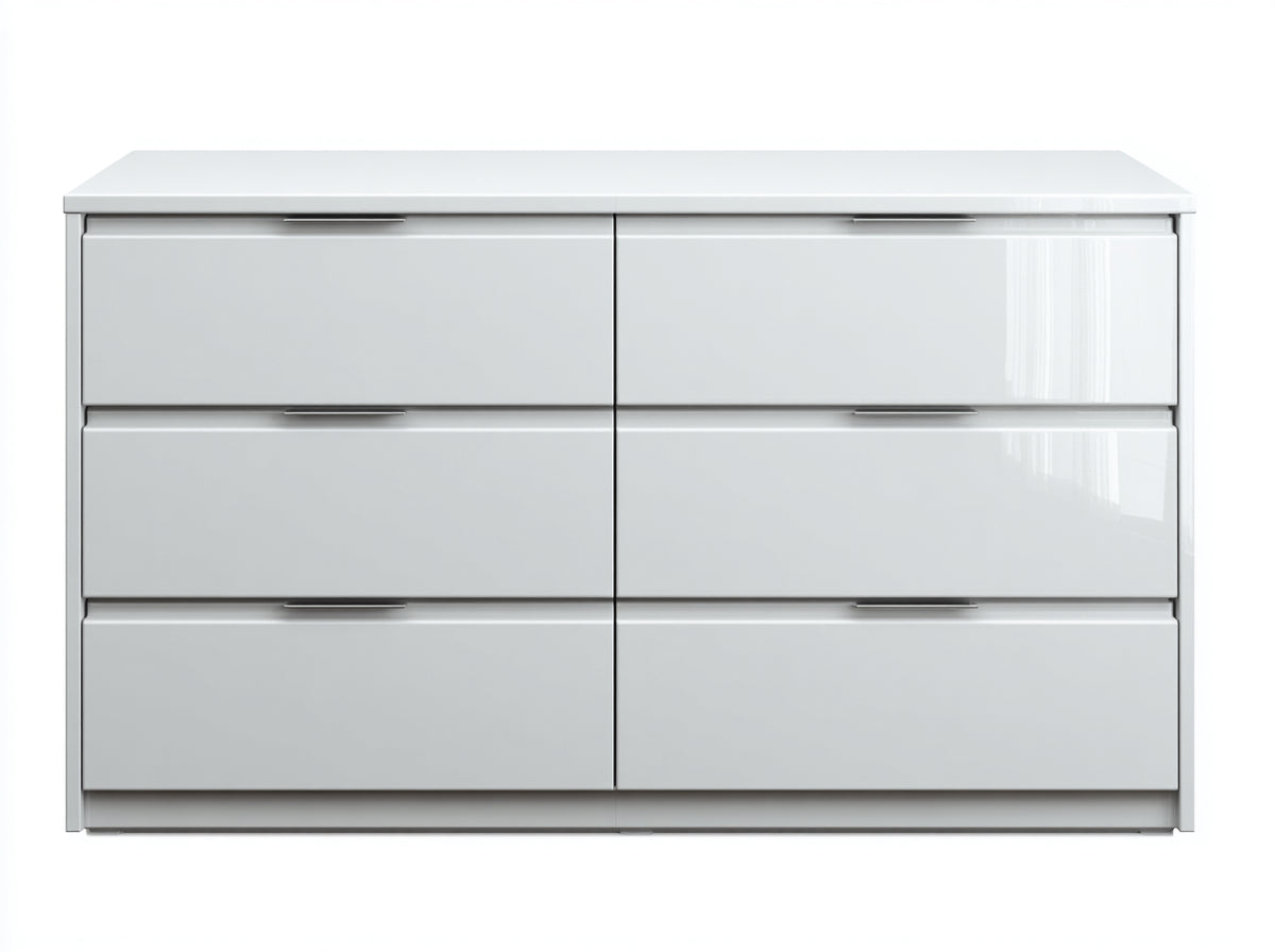 Cómodas de 6 cajones 150 x 45 x 85 cm - blanco - diseño moderno con tiradores metálicos