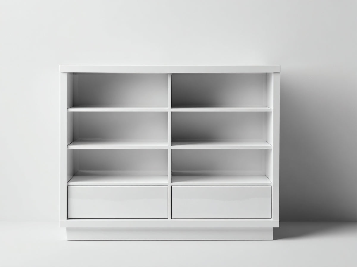 Cómodas con 2 cajones y 6 compartimentos abiertos 120x40x110 cm - blanco - diseño moderno de almacenamiento