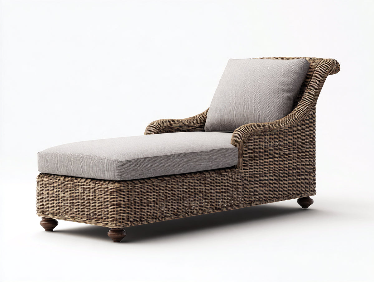 Tumbonas de ratán 170x75x95 cm - Marrón y gris claro - Acolchada con respaldo alto y diseño clásico