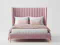Camas dobles tapizadas 210x175x140 cm - Rosa - Cabecero alto acanalado con laterales envolventes