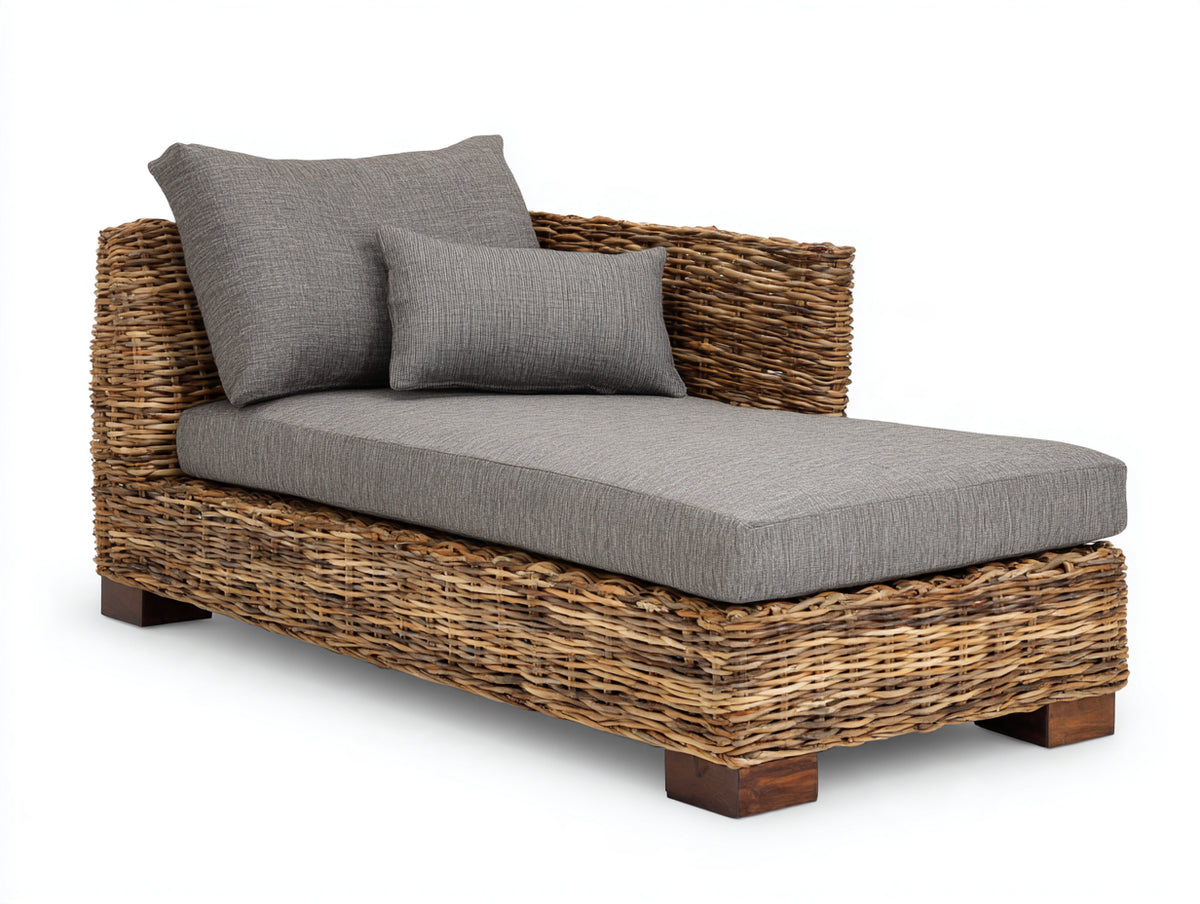 Tumbonas de ratán 190 x 90 x 82 cm - marrón y gris - diseño amplio con respaldo lateral