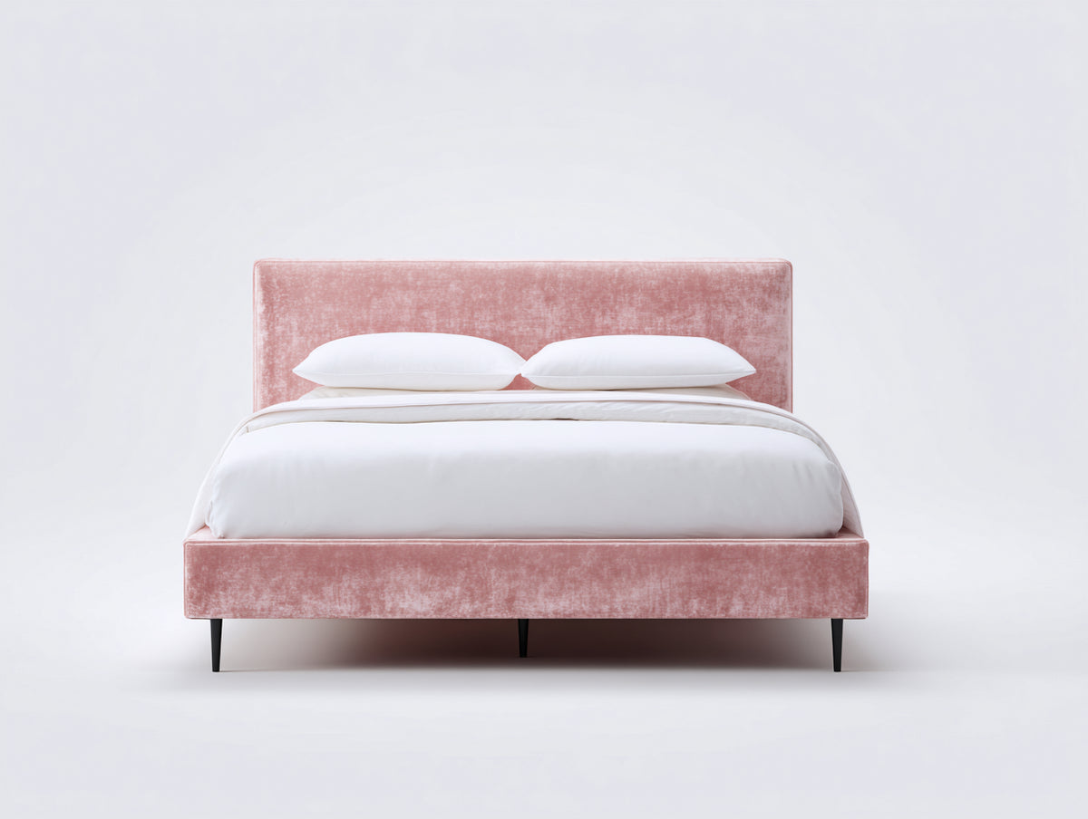 Camas dobles tapizadas 205 x 160 x 110 cm - rosa - diseño moderno con cabecero acolchado