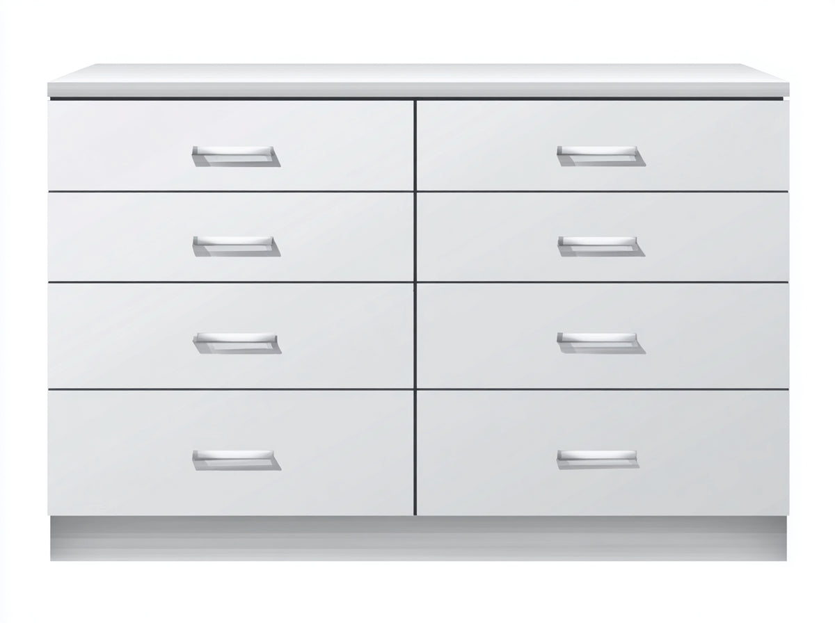 Cómodas de 8 cajones 140 x 42 x 85 cm - blanco - diseño moderno con tiradores metálicos