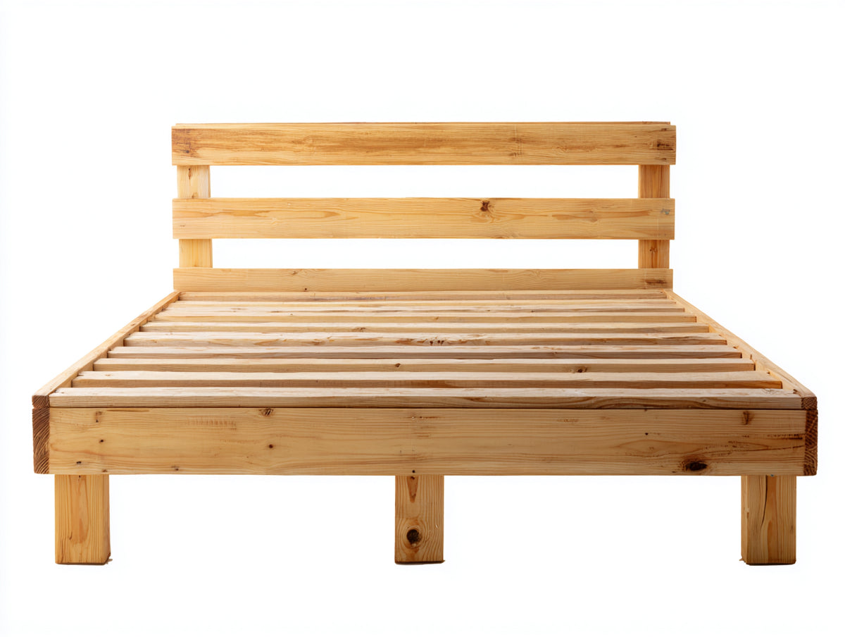 Camas dobles de madera 200 x 160 x 95 cm - madera natural - diseño rústico con somier de lamas