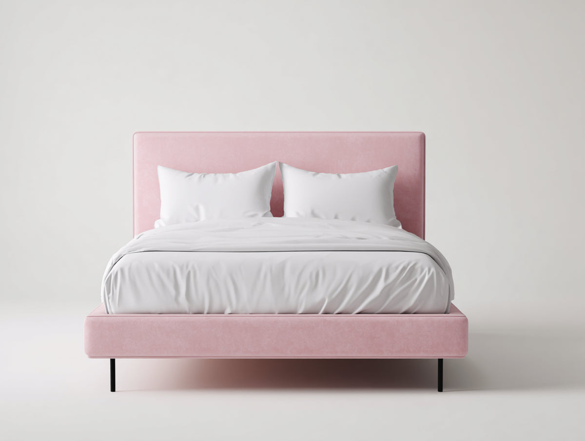 Camas dobles tapizadas 200 x 180 x 105 cm - rosa - diseño moderno con cabecero acolchado
