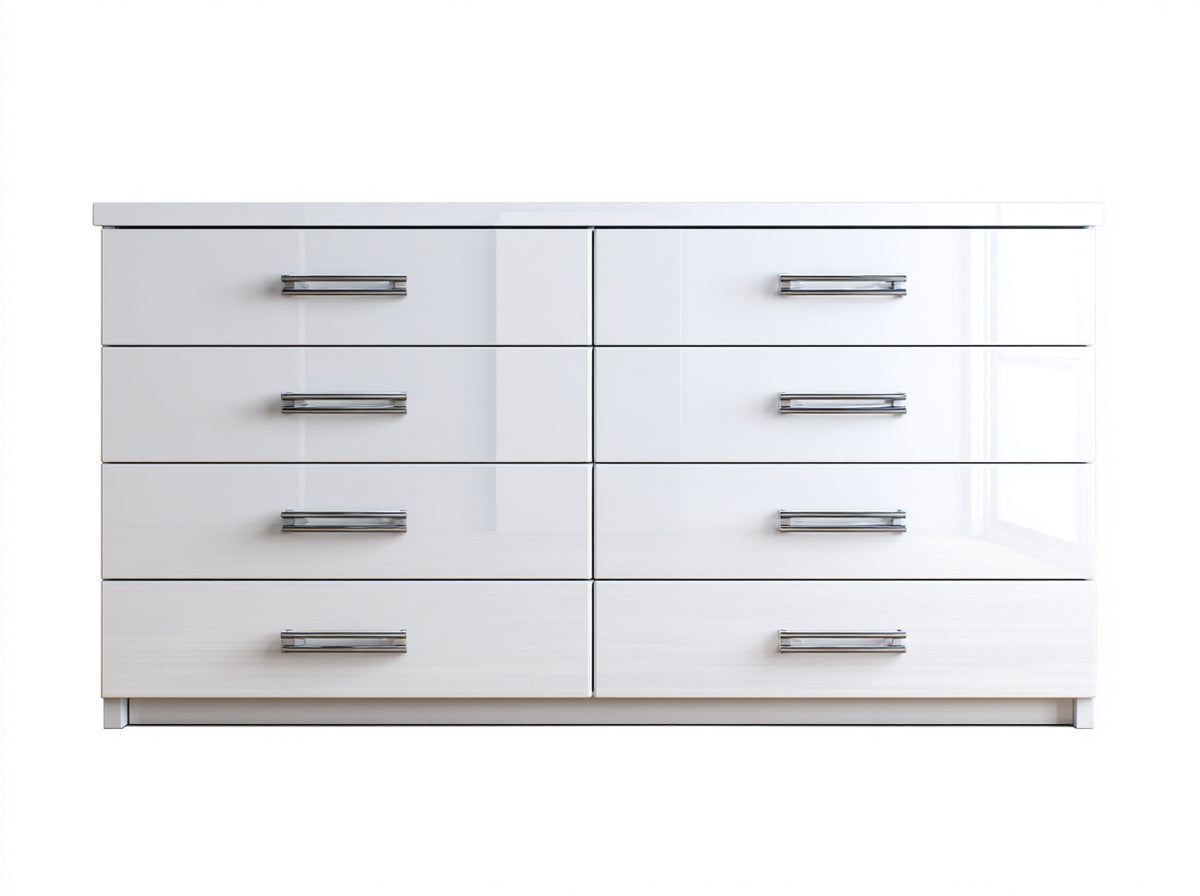 Cómodas de madera 160x45x90 cm - Blanco - 8 cajones con tiradores metálicos y diseño moderno